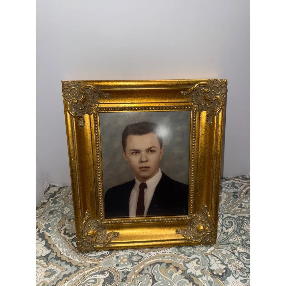 Vintage Ornate Gold Picture Frame with Studio Portrait Mid Century Decor 12x14